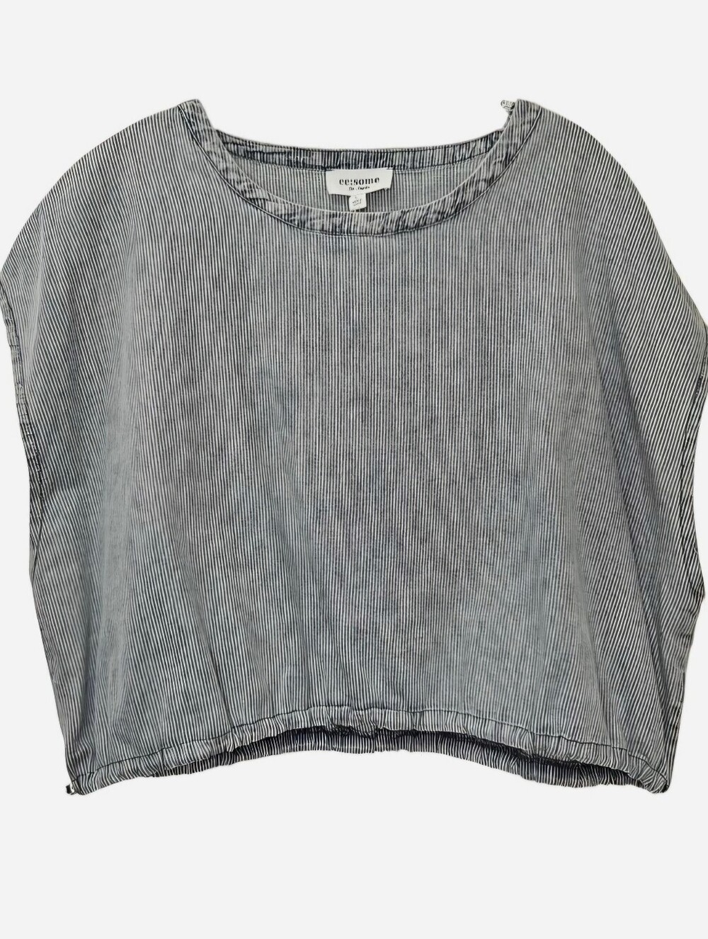 Denim Stone Wash Pinstripe Sleeveless Crop Top Women's Size Large NEW